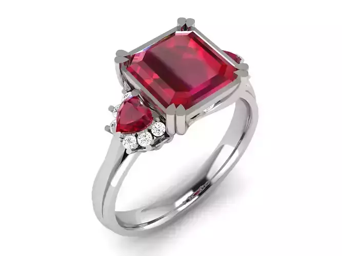 ring-8180 emerald cut ruby and diamond engagement ring