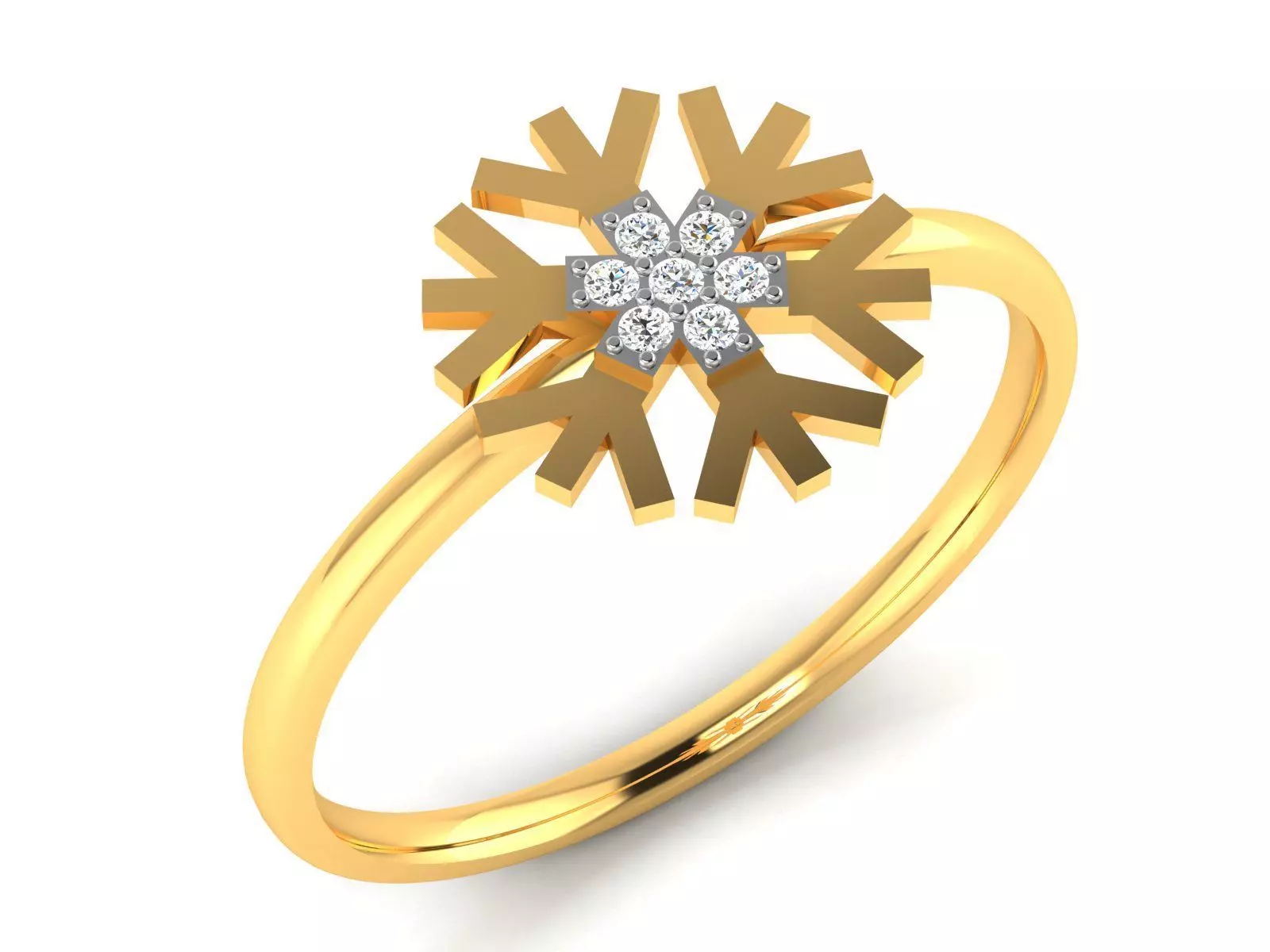 ring-8164 gold snowflake ring with diamonds 3D print model_0
