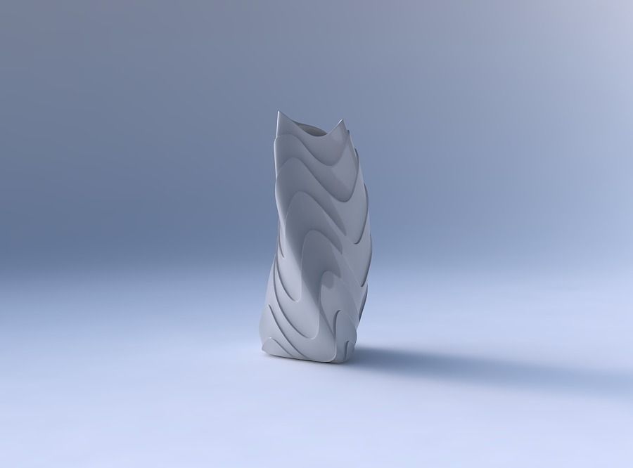 Vase twist curved tipping triangle 2 with horizontal wavy layers 3D print model_4