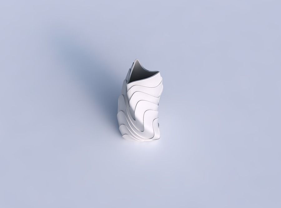 Vase twist curved tipping triangle 2 with horizontal wavy layers 3D print model_1