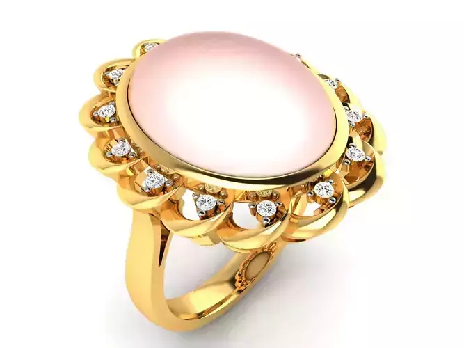 ring-7767 rose quartz and diamond ring gold