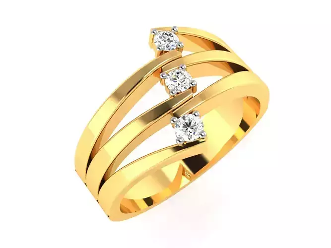 ring-7753 three stone gold ring with diamonds