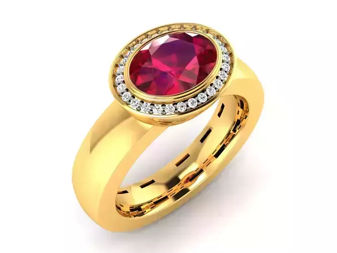 ring-7666 gold ring with ruby stone and diamonds