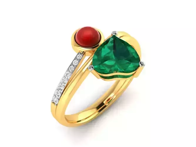 ring-7659 emerald and coral ring