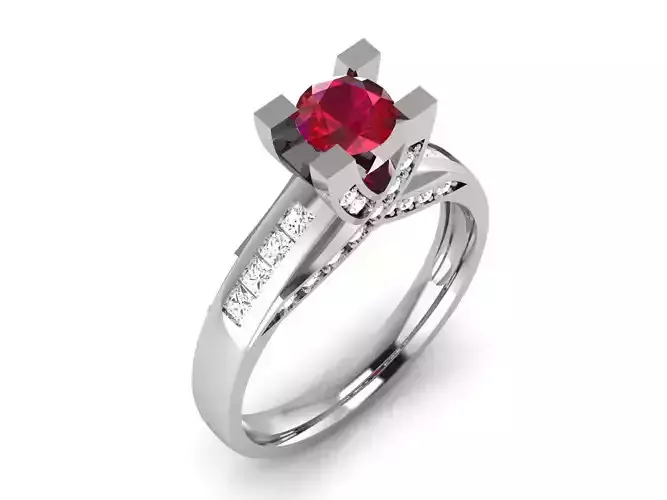 ring-7548 engagement ring with ruby stone and diamonds