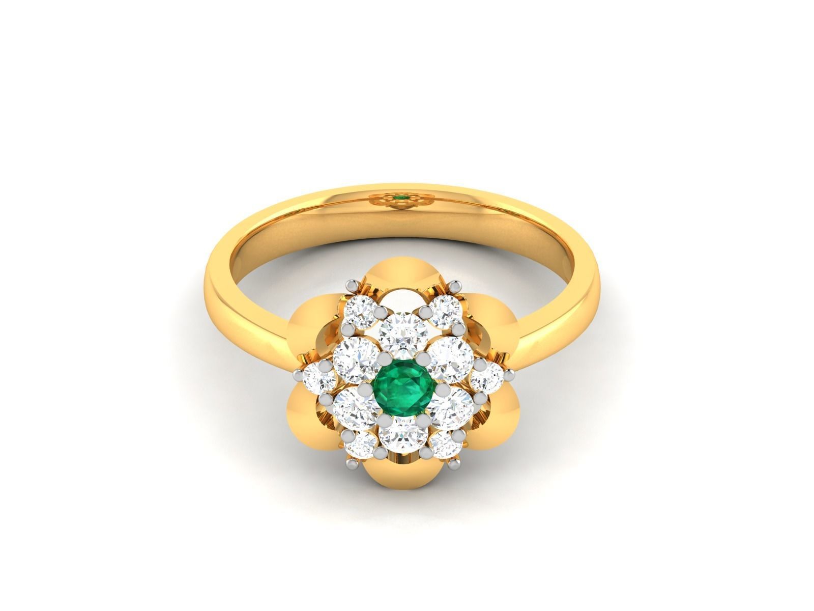 ring-7485 emerald and diamond flower ring 3D print model_7