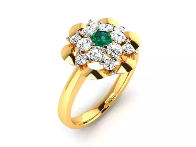 ring-7485 emerald and diamond flower ring