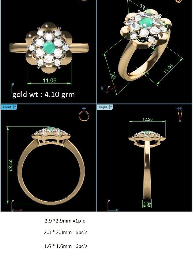 ring-7485 emerald and diamond flower ring 3D print model_8