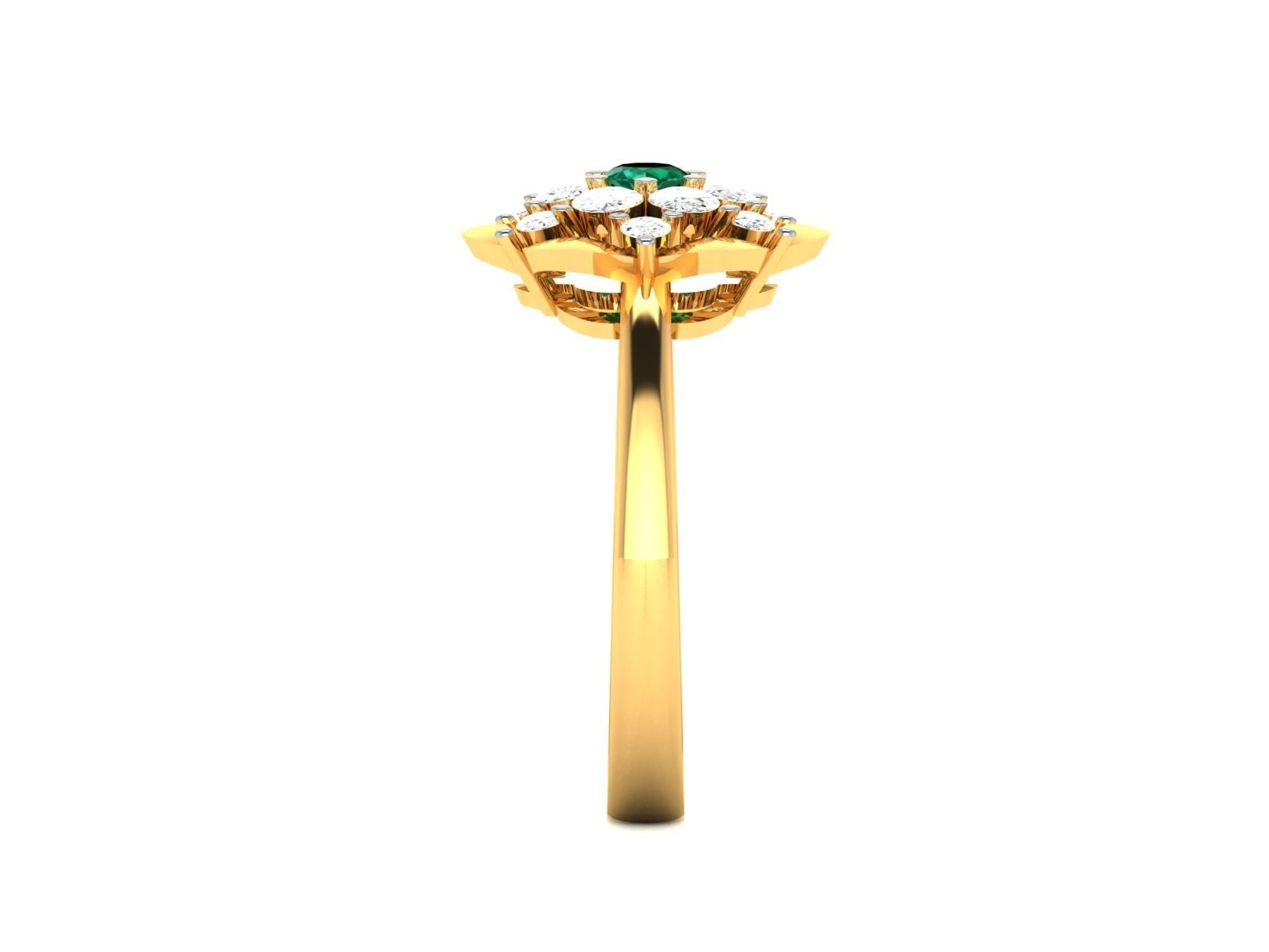 ring-7485 emerald and diamond flower ring 3D print model_5