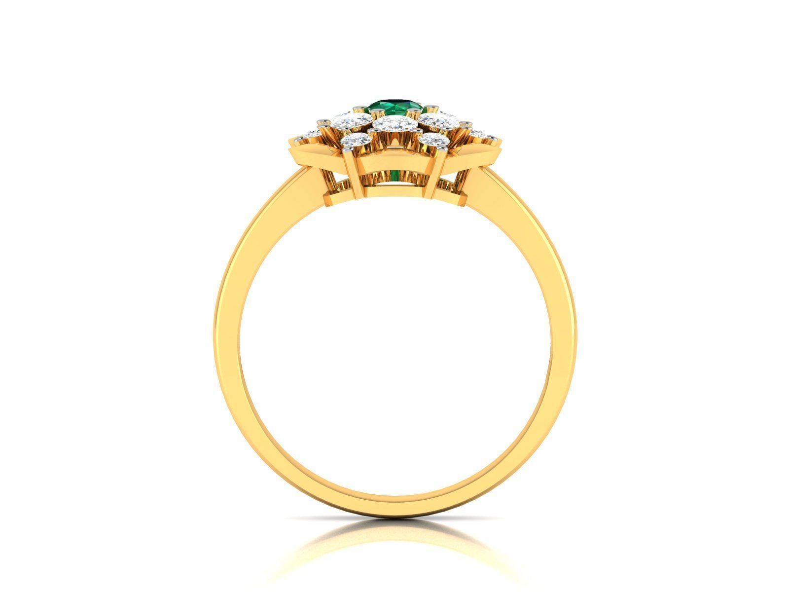 ring-7485 emerald and diamond flower ring 3D print model_2