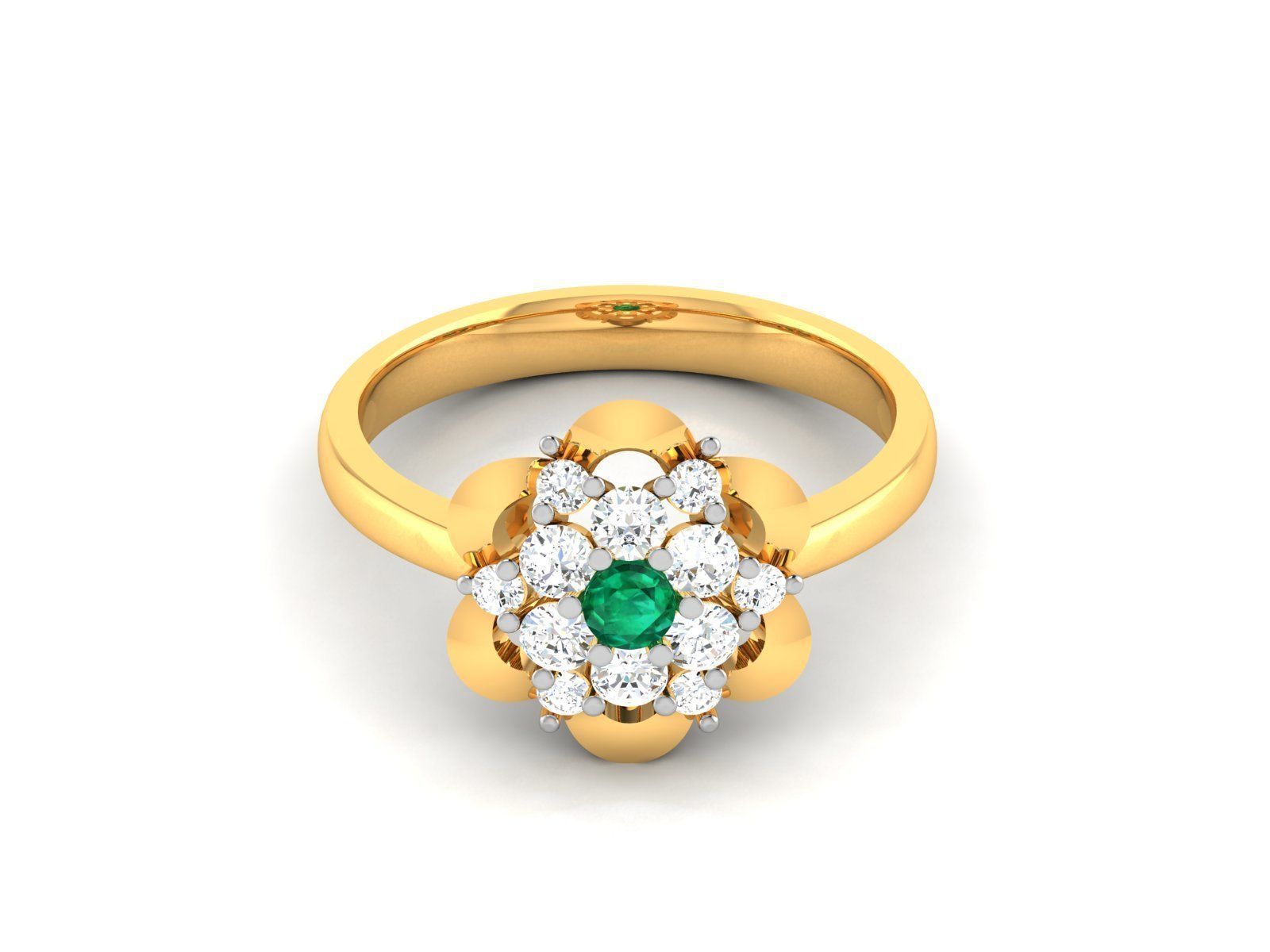 ring-7485 emerald and diamond flower ring 3D print model_6