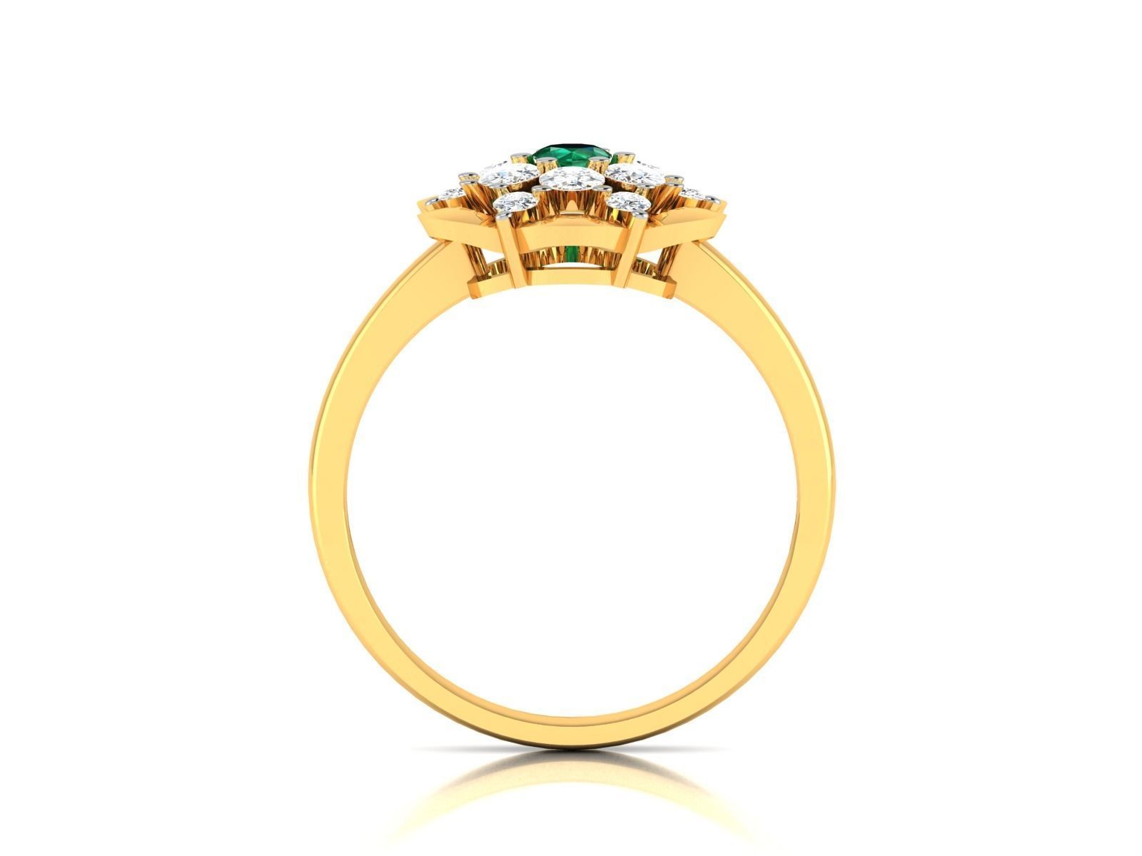 ring-7485 emerald and diamond flower ring 3D print model_3