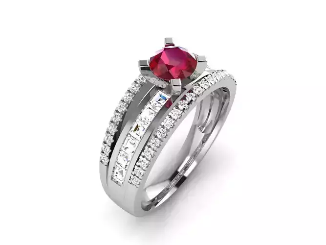 ring-7483 engagement ring with ruby stone and diamonds