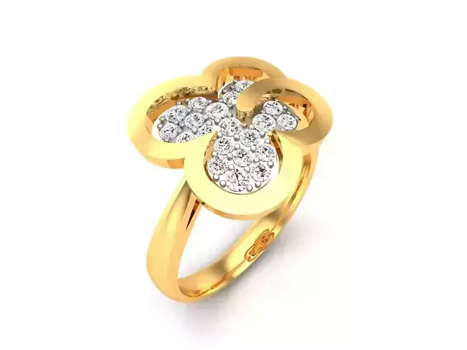 ring-7477 gold flower ring with diamonds