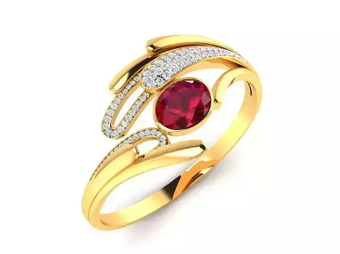 ring-7461 gold ring with ruby stone and diamonds