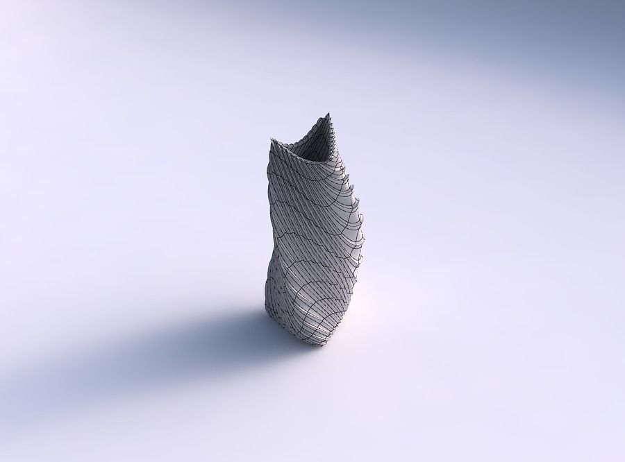 Vase twist curved tipping triangle 2 with wavy extruded lines 2 3D print model_5