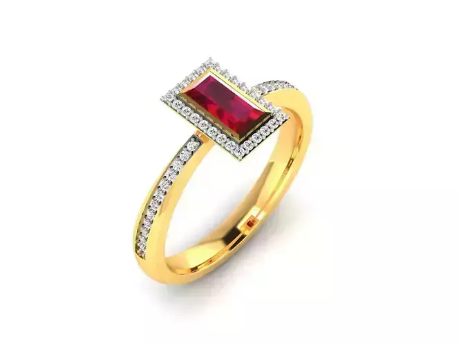 ring-7380 gold ring with ruby stone and diamonds