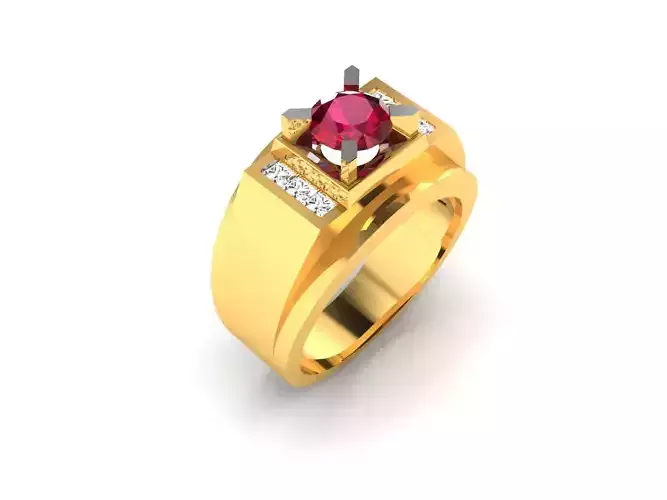 ring-7348 gold ring with ruby stone and diamonds
