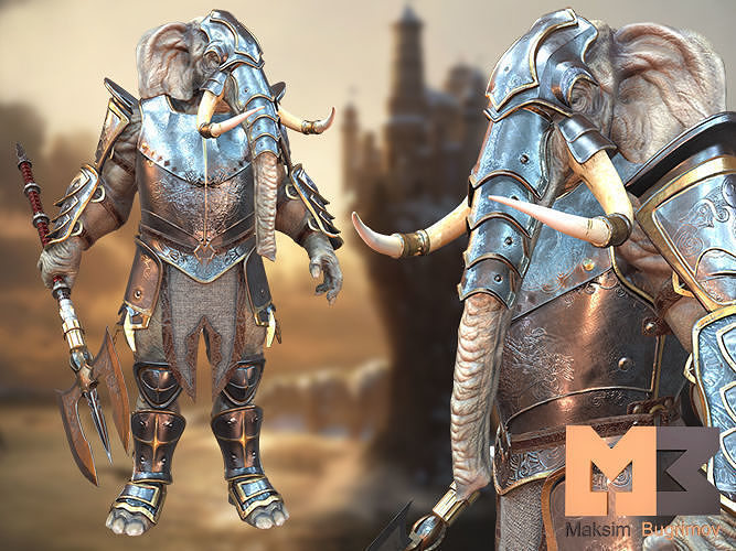 Elephant Warrior Low-poly 3D model