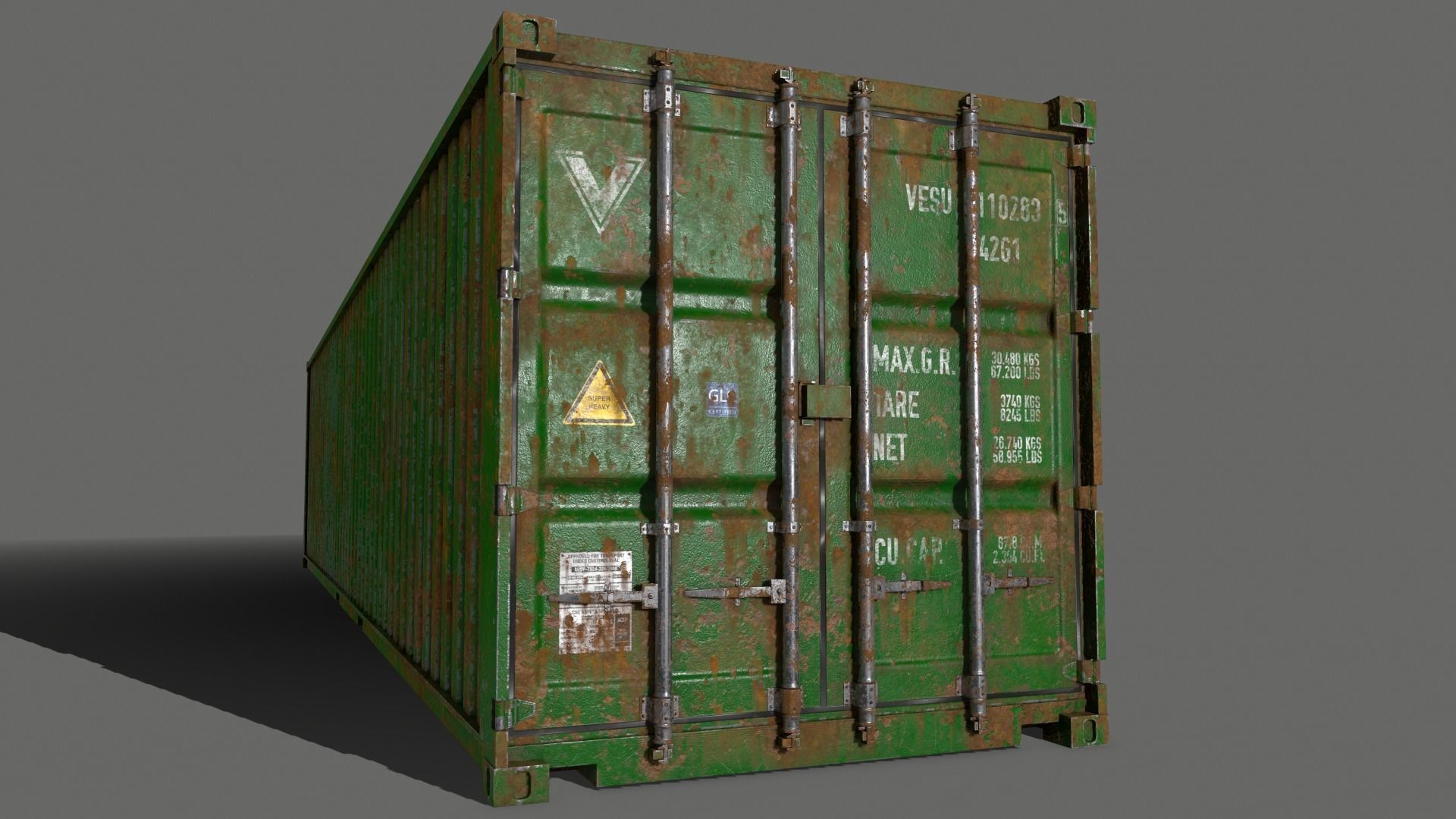 PBR 40 ft Shipping Cargo Container - Green Low-poly 3D model_18