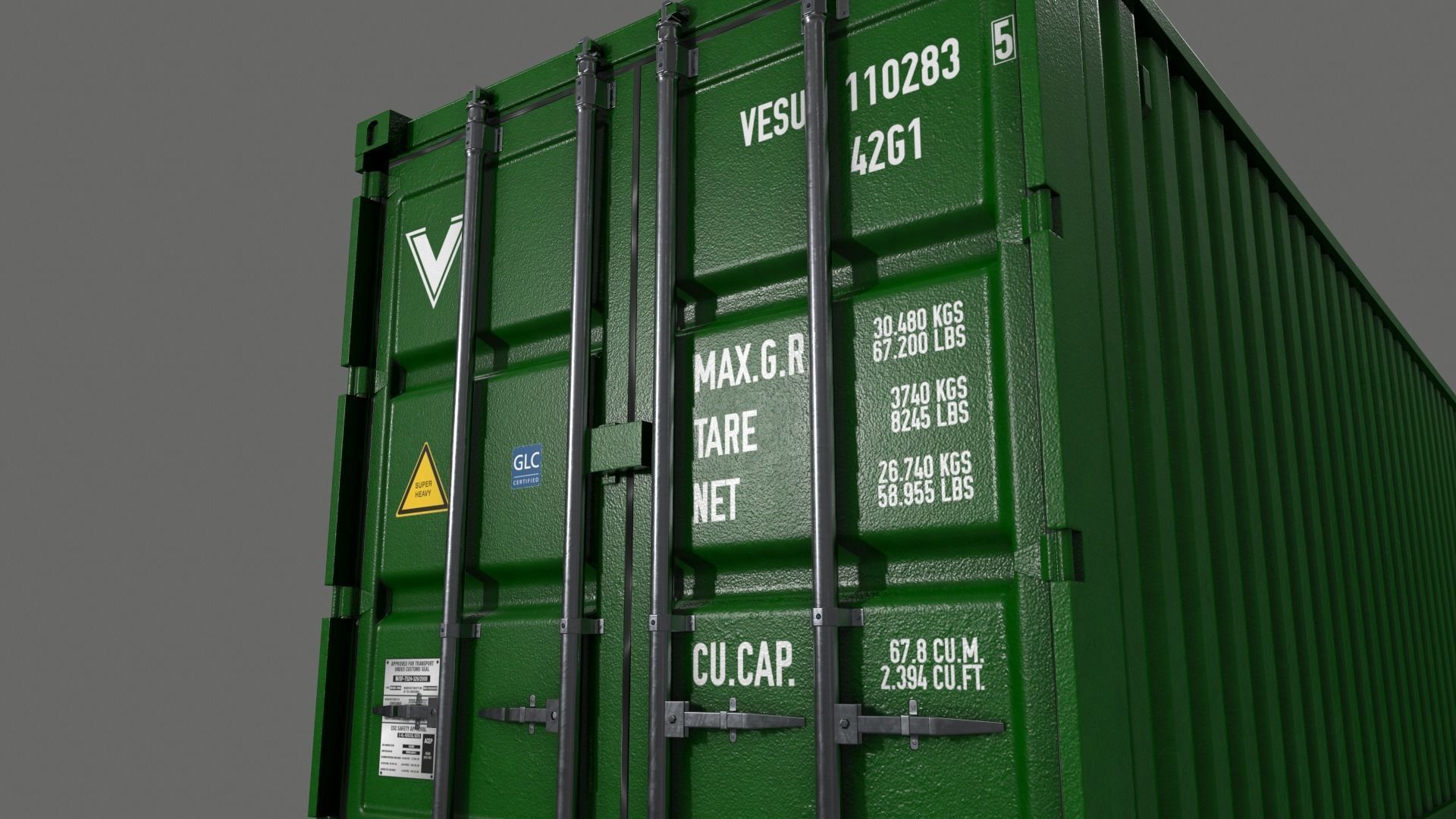 PBR 40 ft Shipping Cargo Container - Green Low-poly 3D model_15