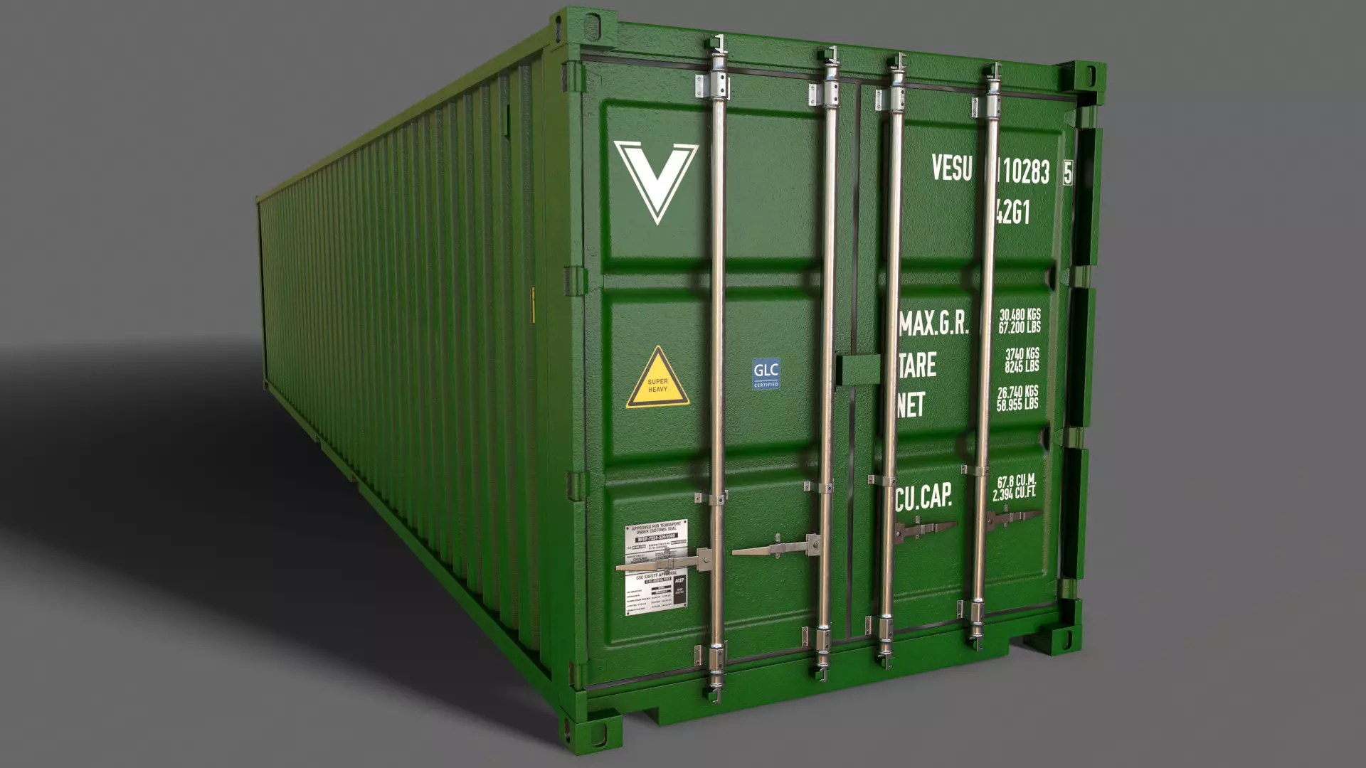 PBR 40 ft Shipping Cargo Container - Green Low-poly 3D model_0