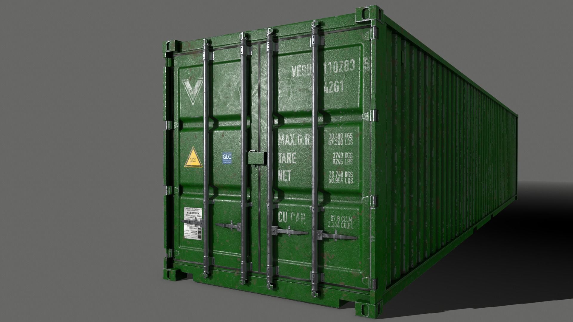 PBR 40 ft Shipping Cargo Container - Green Low-poly 3D model_6