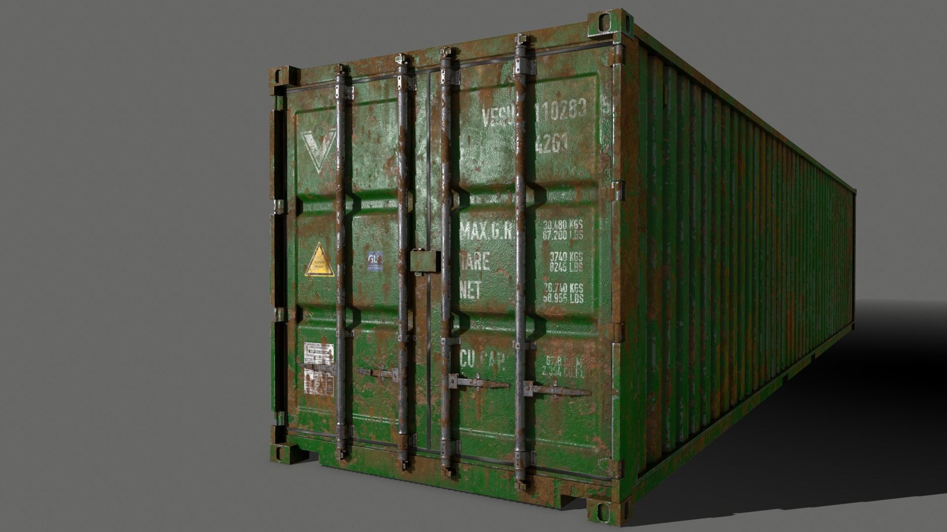 PBR 40 ft Shipping Cargo Container - Green Low-poly 3D model_7