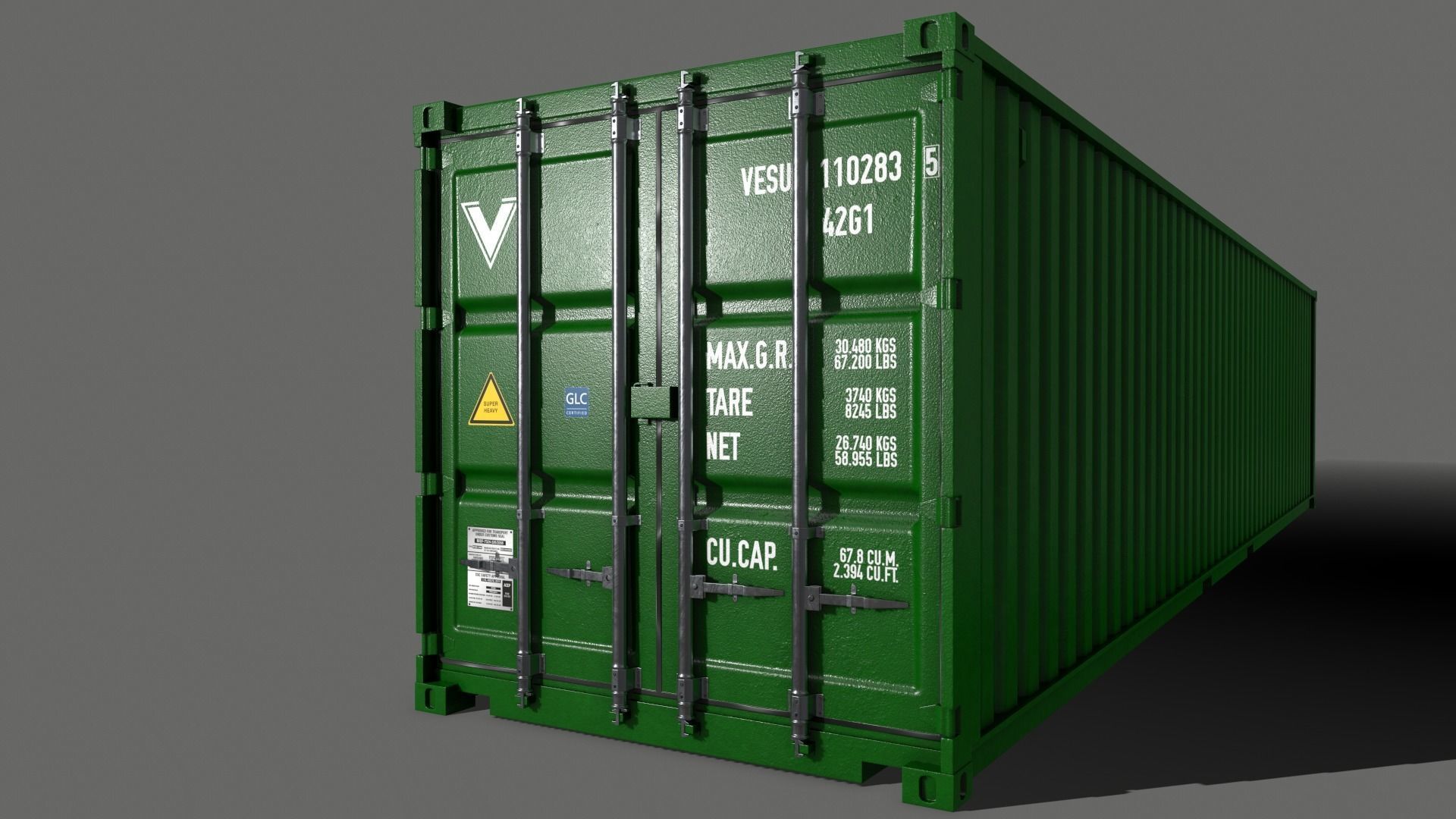 PBR 40 ft Shipping Cargo Container - Green Low-poly 3D model_5