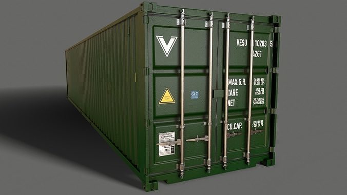 PBR 40 ft Shipping Cargo Container - Green Dark Low-poly 3D model