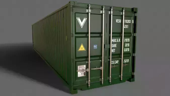 PBR 40 ft Shipping Cargo Container - Green Dark Low-poly 3D model