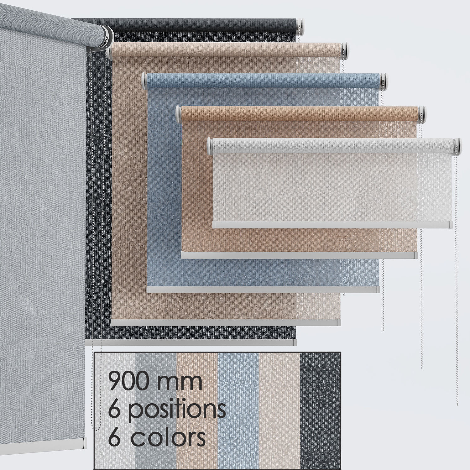 roller blind set  6 colors 3D model_1