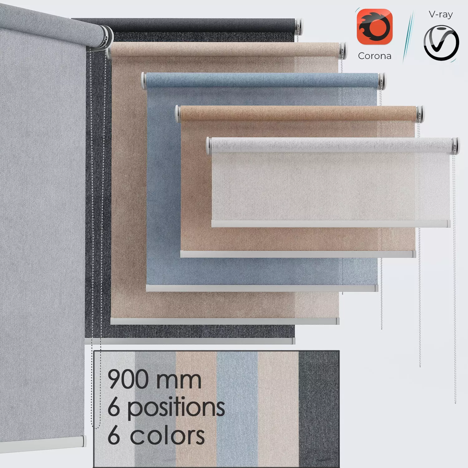 roller blind set  6 colors 3D model_0
