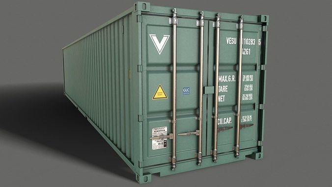 PBR 40 ft Shipping Cargo Container - Green Light Low-poly 3D model