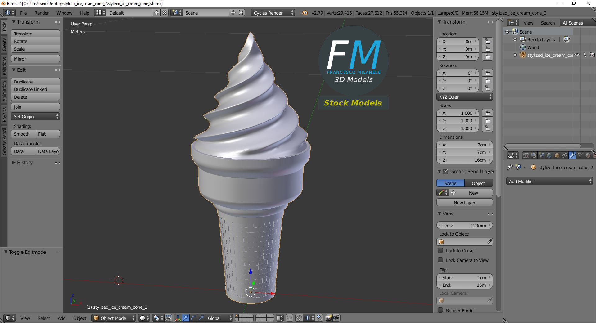 Stylized ice cream cone 2 3D model_9