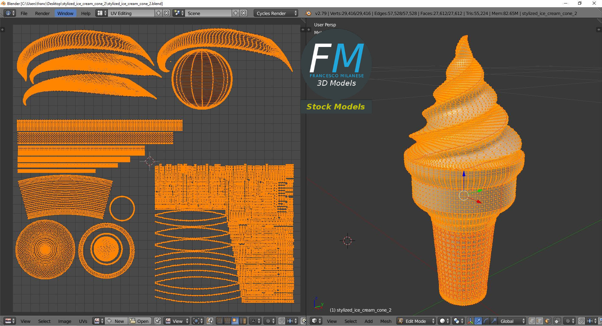 Stylized ice cream cone 2 3D model_10