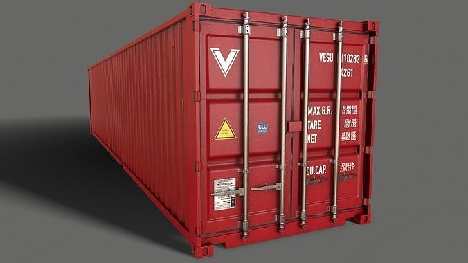 PBR 40 ft Shipping Cargo Container - Red Low-poly 3D model