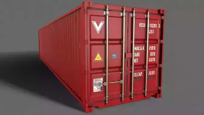 PBR 40 ft Shipping Cargo Container - Red Low-poly 3D model