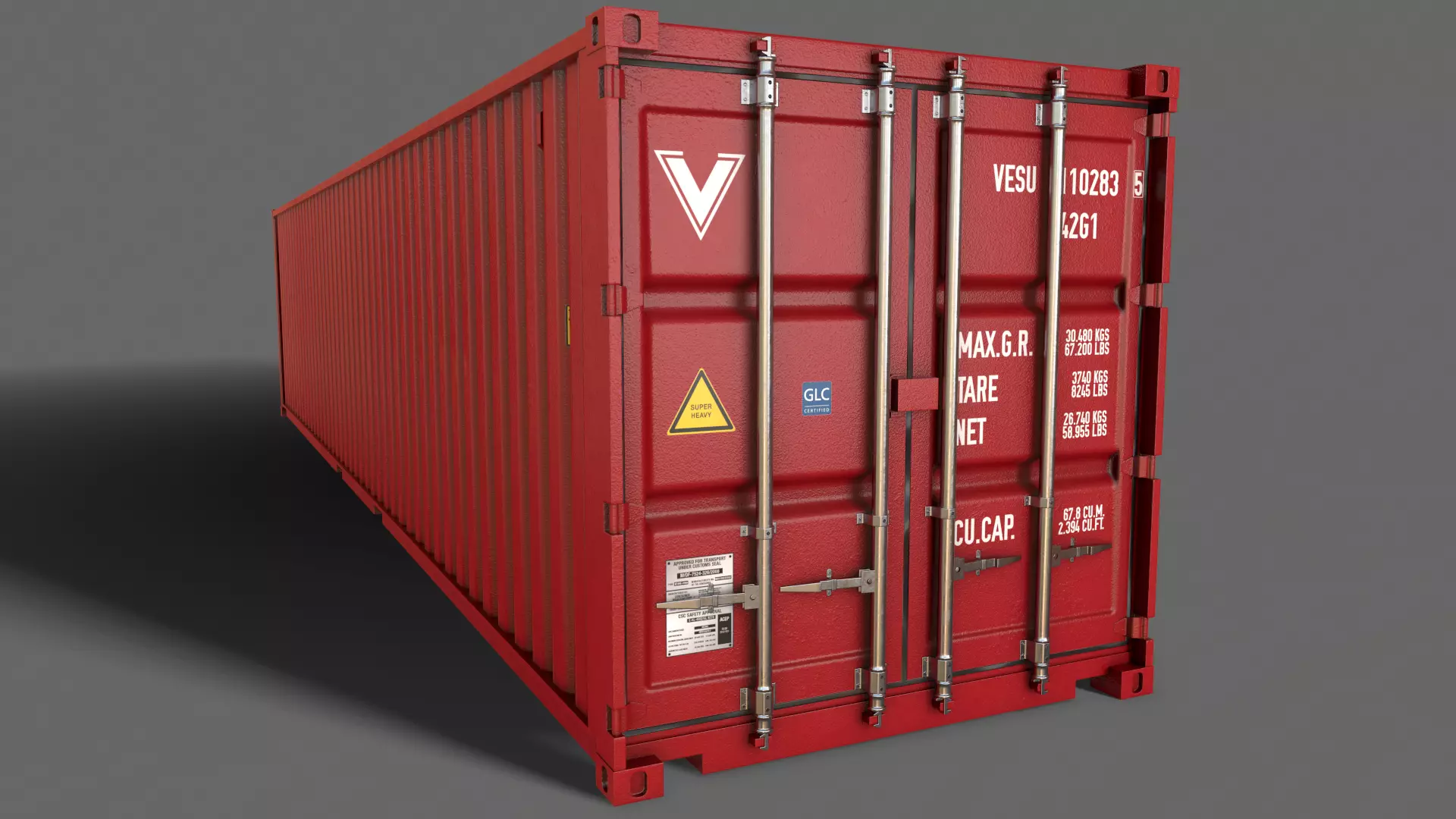 PBR 40 ft Shipping Cargo Container - Red Low-poly 3D model_0