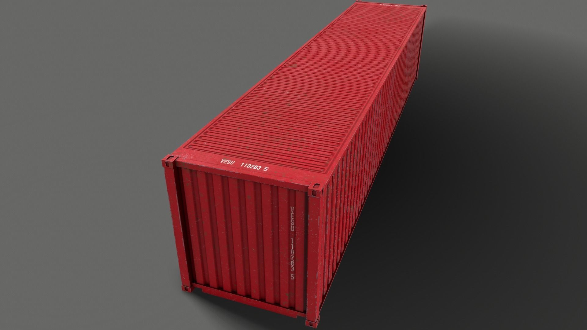 PBR 40 ft Shipping Cargo Container - Red Low-poly 3D model_13