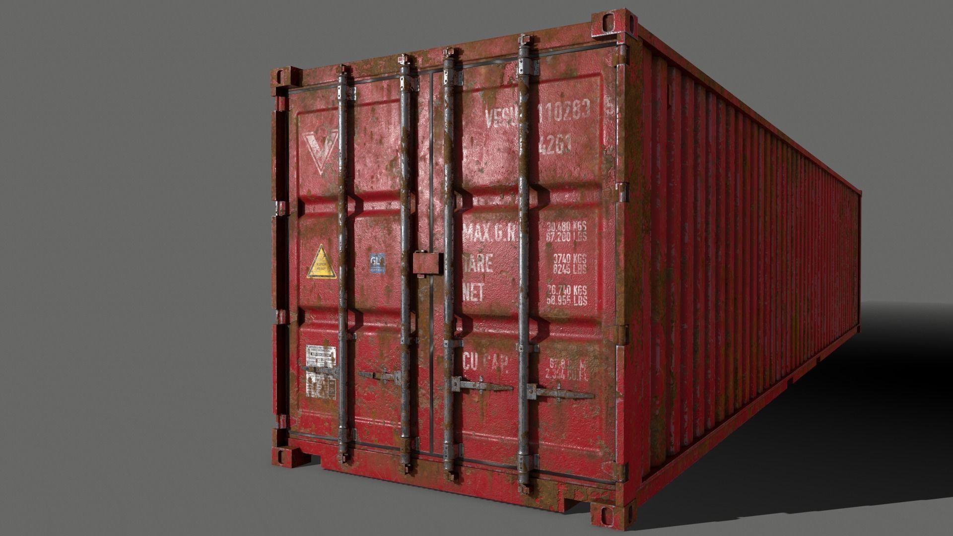PBR 40 ft Shipping Cargo Container - Red Low-poly 3D model_7