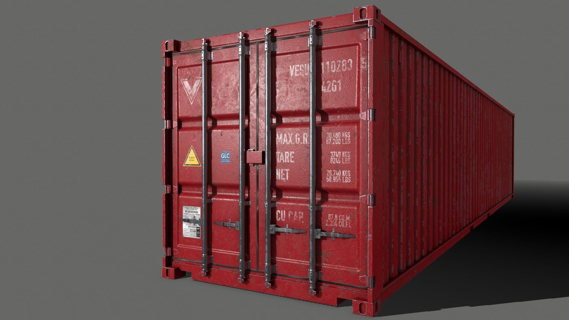 PBR 40 ft Shipping Cargo Container - Red Low-poly 3D model_6