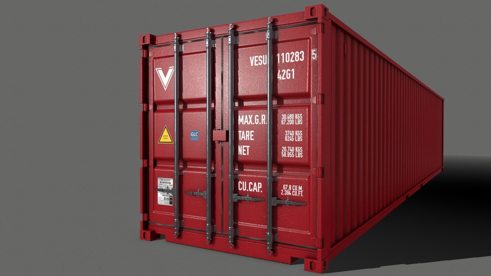PBR 40 ft Shipping Cargo Container - Red Low-poly 3D model_5