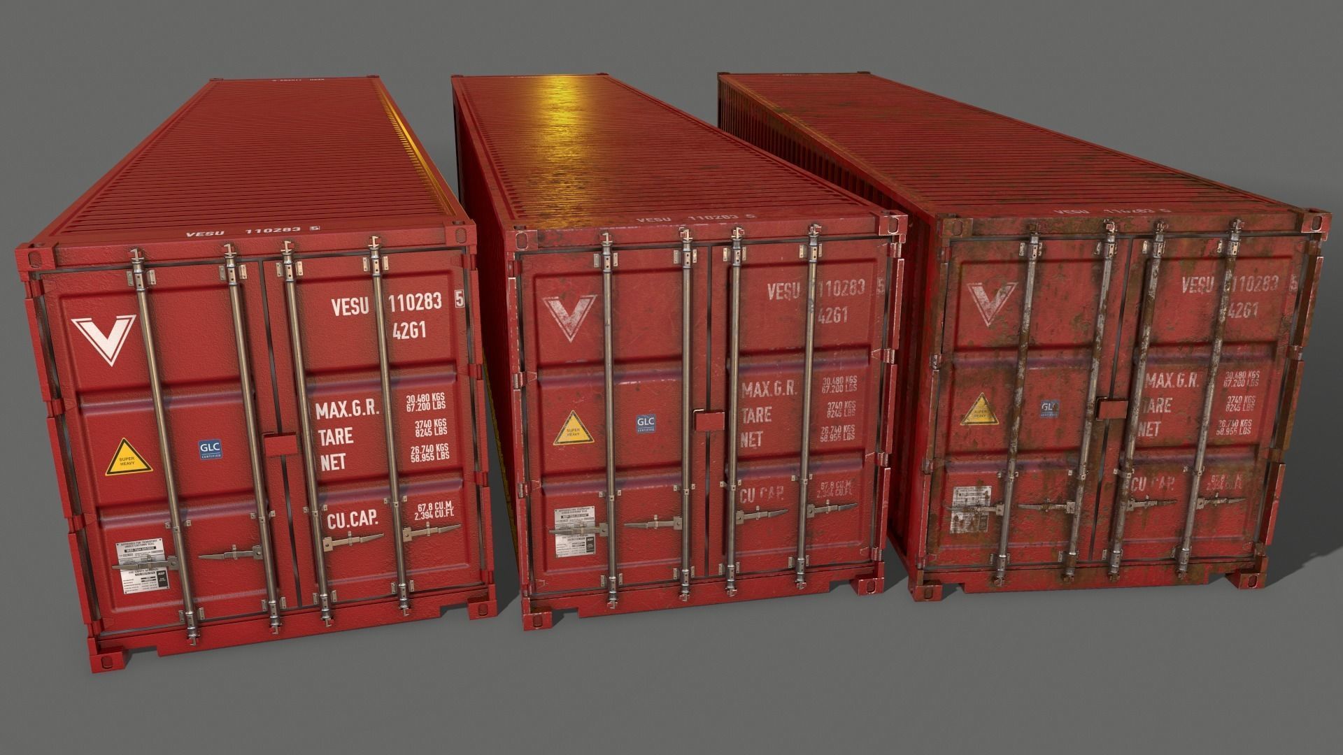 PBR 40 ft Shipping Cargo Container - Red Low-poly 3D model_3