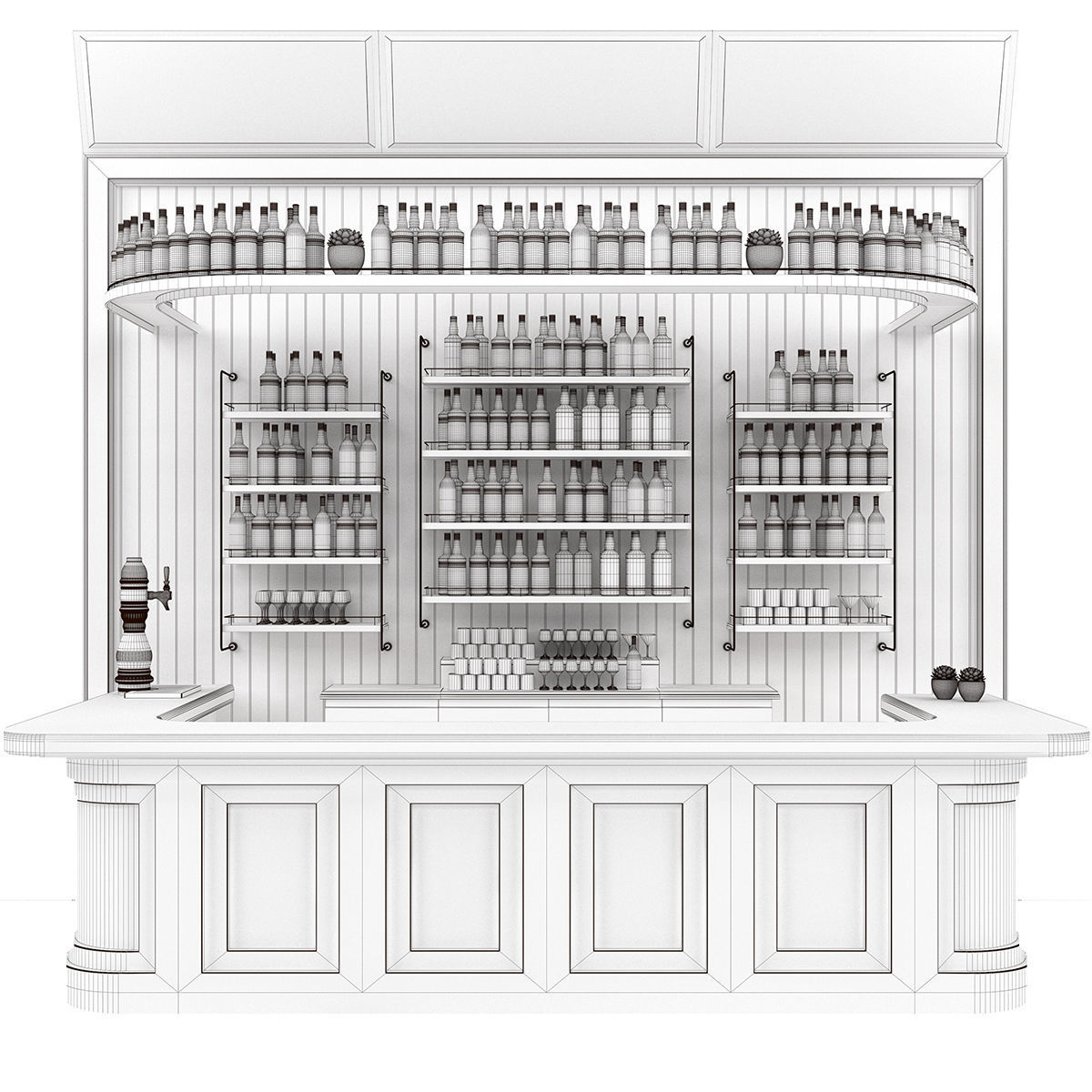 Bar set 01 part 04 bar counter and drinks and shelves 3D model_4