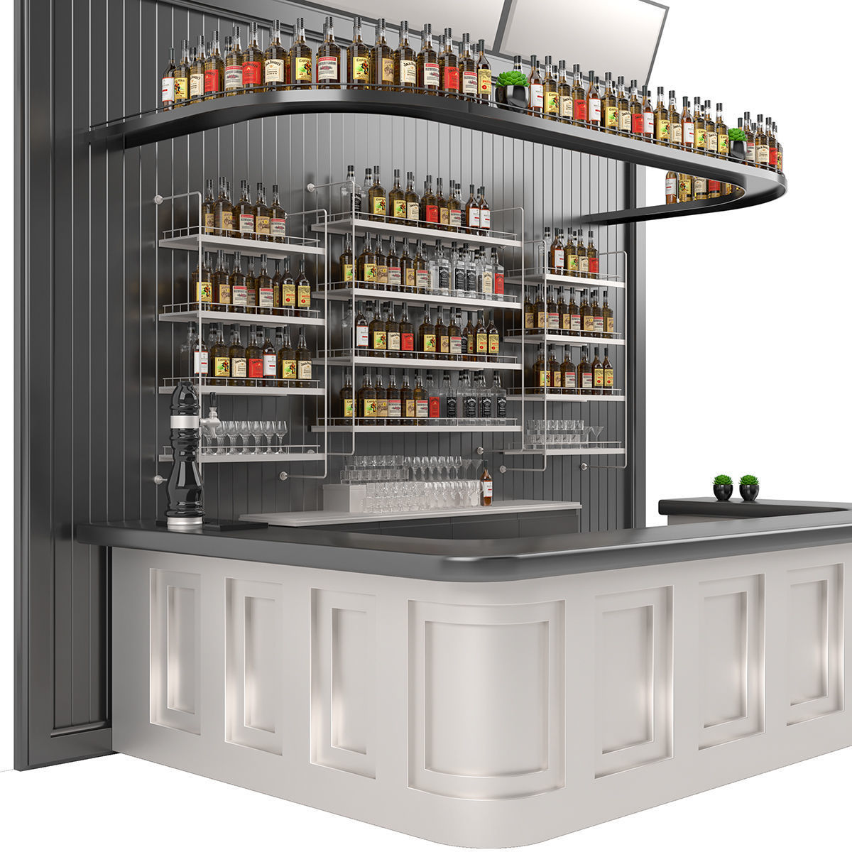 Bar set 01 part 04 bar counter and drinks and shelves 3D model_2