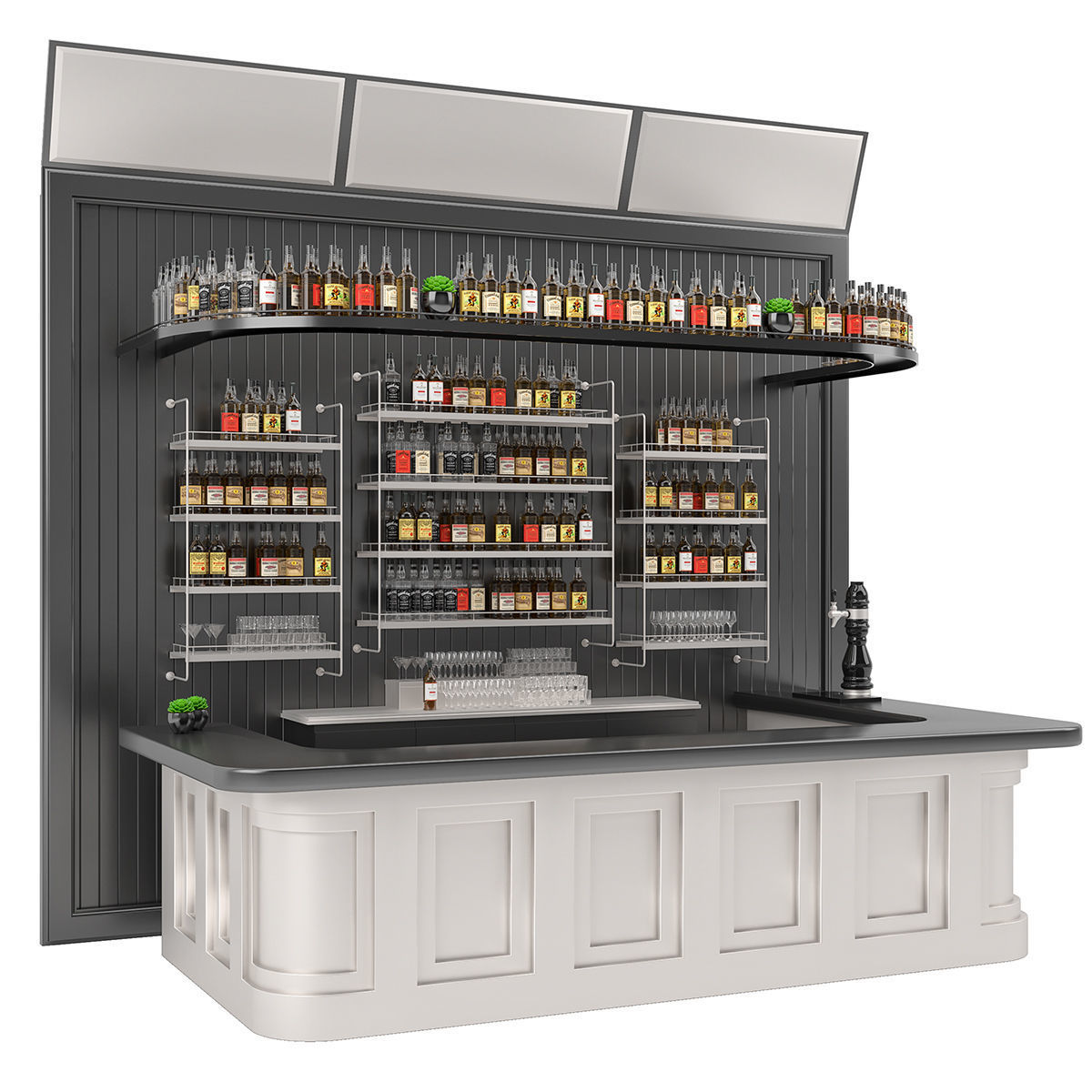 Bar set 01 part 04 bar counter and drinks and shelves 3D model_3
