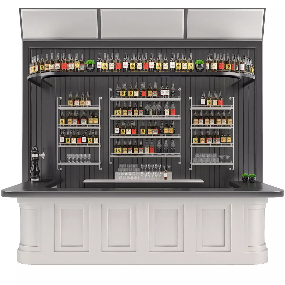 Bar set 01 part 04 bar counter and drinks and shelves 3D model_0