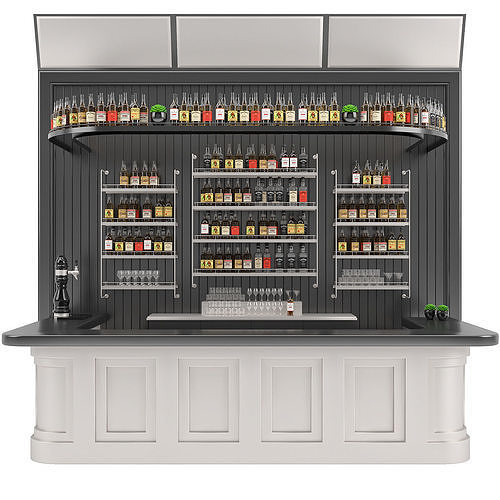 Bar set 01 part 04 bar counter and drinks and shelves 3D model