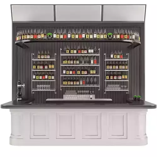 Bar set 01 part 04 bar counter and drinks and shelves 3D model